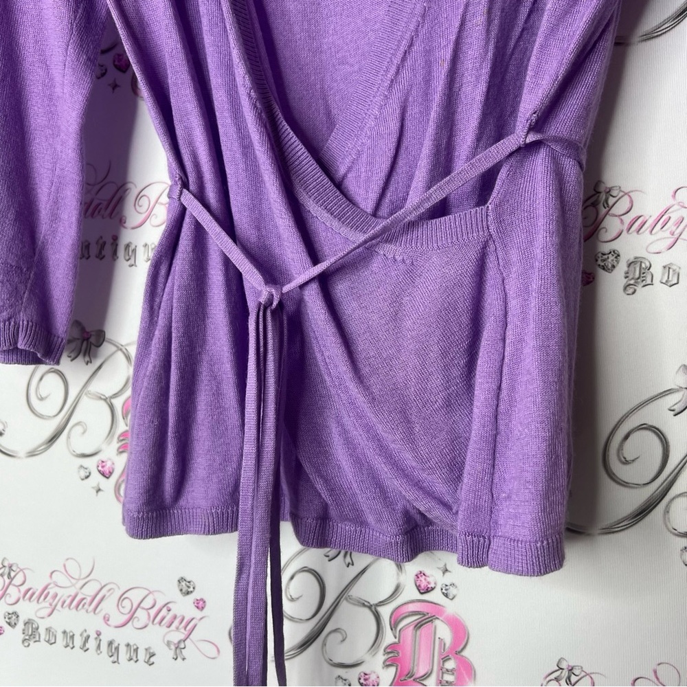 Le chΓ’teau Lavender Wrap shirt sweater rabbit hair angora fabric tie up belted - Picture 2 of 5